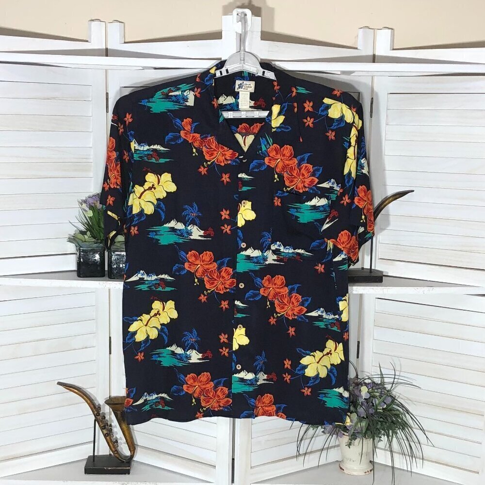 Vintage Hawaiian Floral Shirt Tropical resort cruise beach vacation fishermen XL